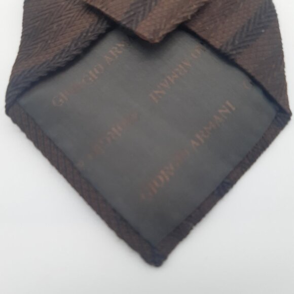 Giorgio Armani Cravatte Silk & Wool Tie Chocolate Brown & Black Diagonal Stripes - Picture 3 of 11